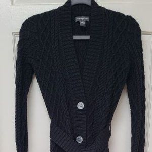 NWOT Black Banana Republic Button Up Long Belted Cardigan with Pockets